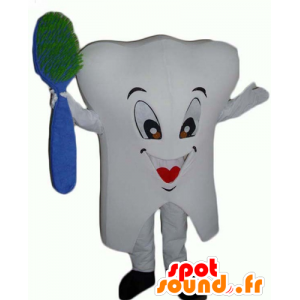 Mascotte de dent blanche, géante, avec une brosse - MASFR24376 - Mascottes non-classées