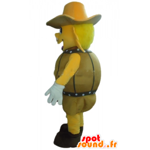 Yellow Dog Mascot, σε ένα βαρέλι με ένα καπέλο - MASFR24381 - Μασκότ Dog