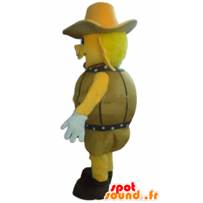 Yellow Dog Mascot, en un barril, con un sombrero - MASFR24381 - Mascotas perro