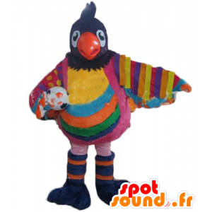 Mascotte de grand oiseau multicolore, avec un ballon - MASFR24382 - Mascotte d'oiseaux