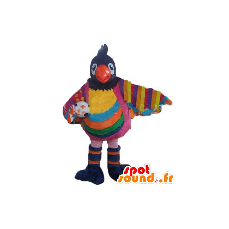 Mascotte large multicolored bird with a ball - MASFR24382 - Mascot of birds