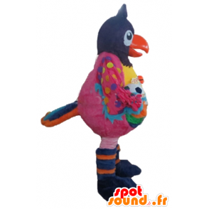 Mascotte de grand oiseau multicolore, avec un ballon - MASFR24382 - Mascotte d'oiseaux