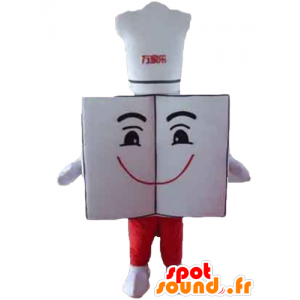 Mascotte de menu de restaurant, géant et souriant, avec une toque - MASFR24384 - Mascottes d'objets