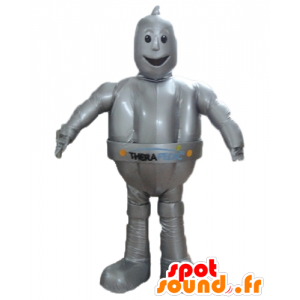 Mascot metallic grå robot, jätte och ler - Spotsound maskot