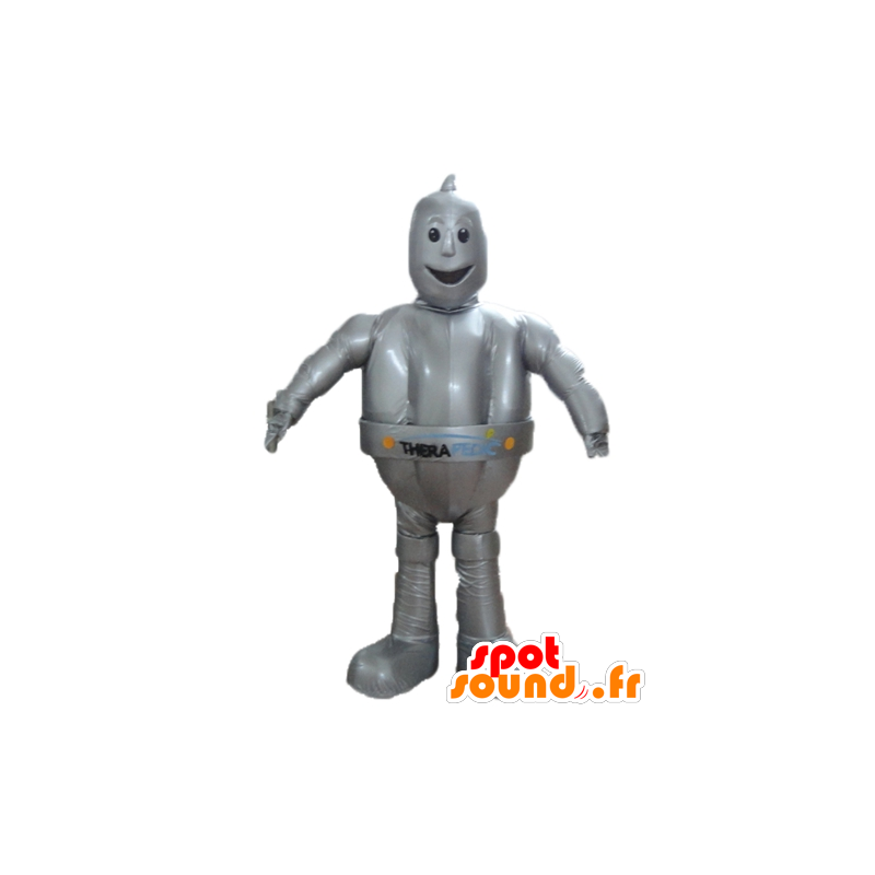Mascot metallic grå robot, kæmpe og smilende - Spotsound maskot