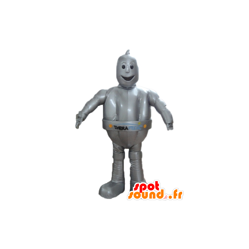 Mascotte de robot gris métallisé, géant et souriant - MASFR24385 - Mascottes de Robots