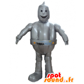 Mascotte de robot gris métallisé, géant et souriant - MASFR24385 - Mascottes de Robots