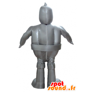 Mascot metallic grå robot, jätte och ler - Spotsound maskot