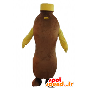 Bruine en gele fles mascotte, chocoladedrank - MASFR24387 - mascottes Flessen