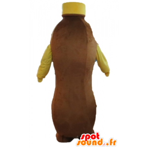 Maskot brun og gul flaske, chokoladedrik - Spotsound maskot