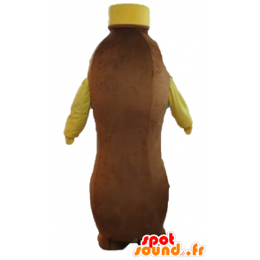 Mascotte de bouteille marron et jaune, de boisson chocolatée - MASFR24387 - Mascottes Bouteilles
