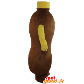 Mascotte de bouteille marron et jaune, de boisson chocolatée - MASFR24387 - Mascottes Bouteilles