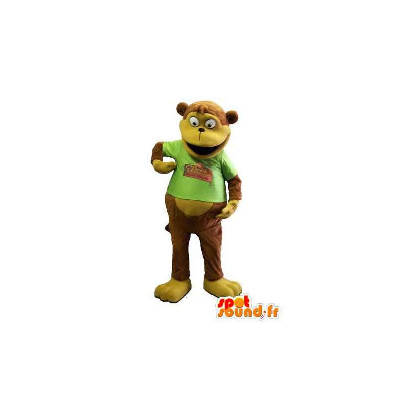 Brun abemaskot med en grøn t-shirt - Spotsound maskot kostume