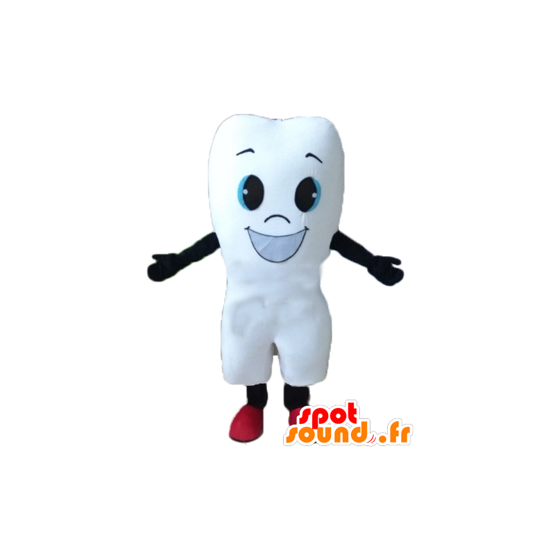 Kæmpe hvid tand maskot med et bredt smil - Spotsound maskot