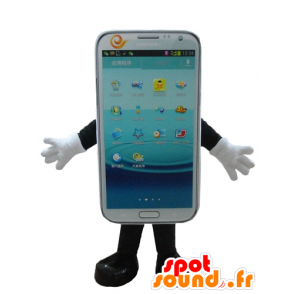 Hvid mobiltelefon maskot, berøringsskærm - Spotsound maskot