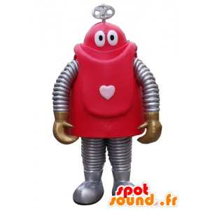 Tecknad röd och grå robotmaskot - Spotsound maskot