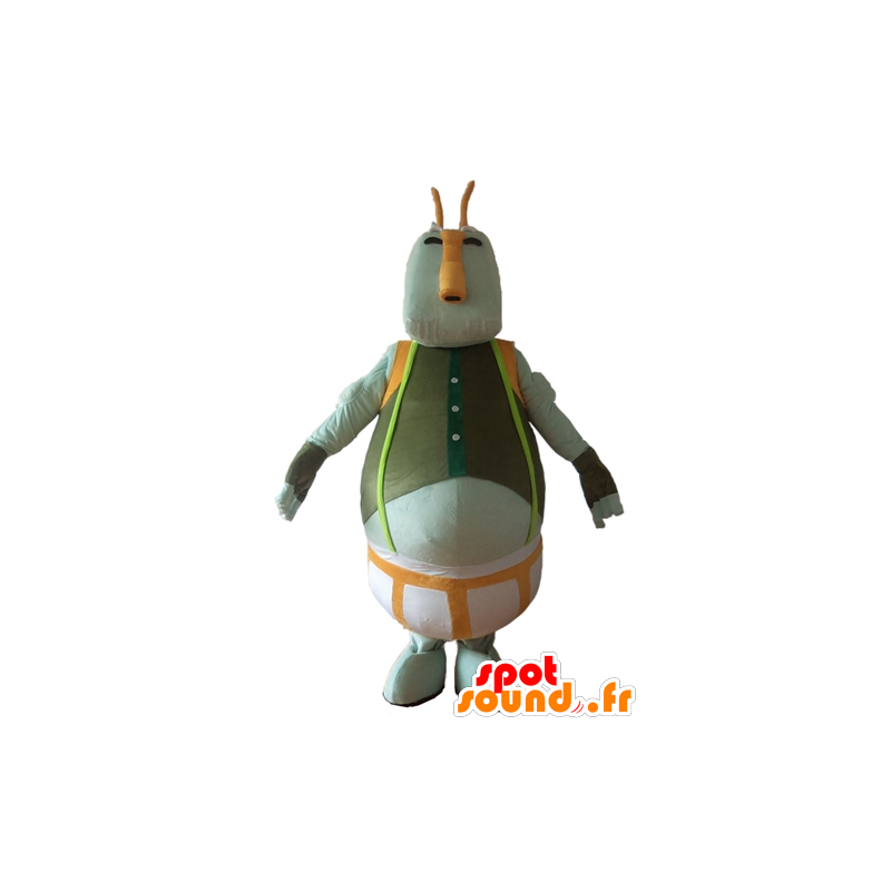 Mascot grote man, grijs monster, groen en oranje - MASFR24404 - Niet-ingedeelde Mascottes