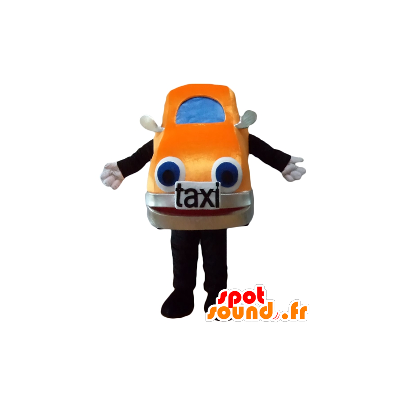 Taxamaskot, orange og blå bil, kæmpe - Spotsound maskot kostume