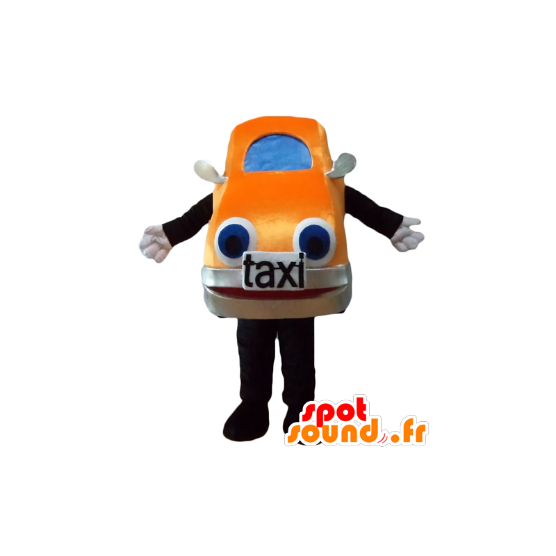 Taxi mascotte, oranje en blauwe auto giant - MASFR24410 - mascottes objecten