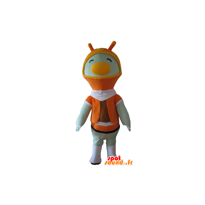 Mascotte d'oiseau blanc, de pingouin, avec une cagoule orange - MASFR24425 - Mascotte d'oiseaux