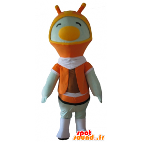 Mascotte d'oiseau blanc, de pingouin, avec une cagoule orange - MASFR24425 - Mascotte d'oiseaux