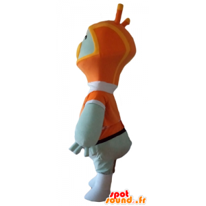 Mascotte d'oiseau blanc, de pingouin, avec une cagoule orange - MASFR24425 - Mascotte d'oiseaux