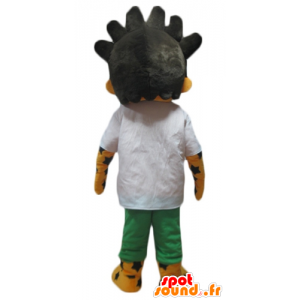 Mascot leão amarelo e branco, tigre, cabelo preto - MASFR24426 - Mascotes leão