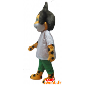 Mascot gul og hvid løveunge, tiger, sort hår - Spotsound maskot