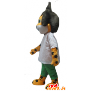 Mascot gelbe und weiße Löwe, Tiger, schwarze Haare - MASFR24426 - Löwen-Maskottchen