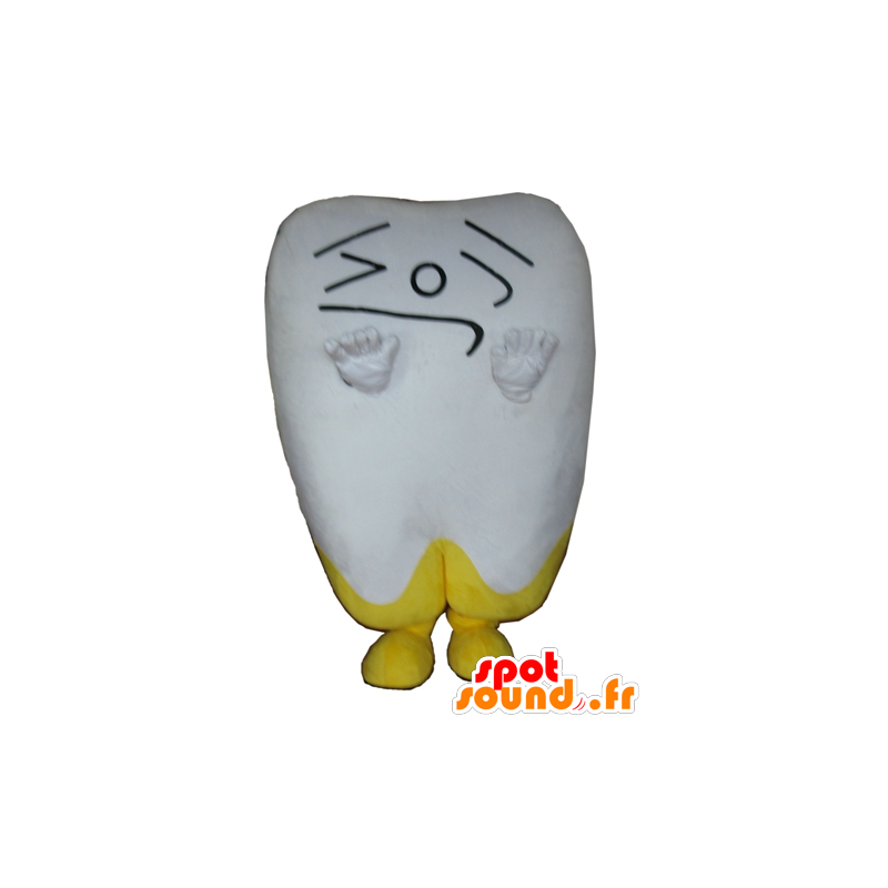 Mascot vit och gul tand, jätte, gör ett ansikte - Spotsound