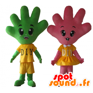2 mascotes mãos, uma rosa e um verde, muito bonito - MASFR24436 - Mascotes não classificados