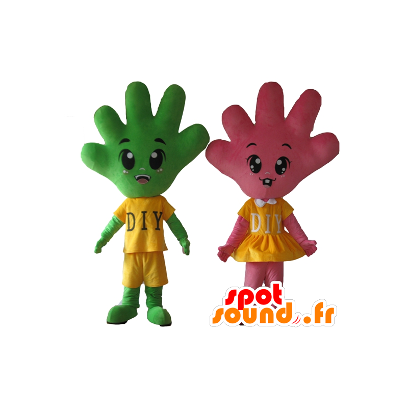 2 mascottes handen, een roos en een groene, heel schattig - MASFR24436 - Niet-ingedeelde Mascottes