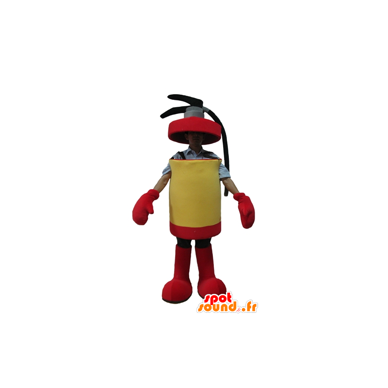 Rød og gul ildslukkermaskot, kæmpe - Spotsound maskot kostume
