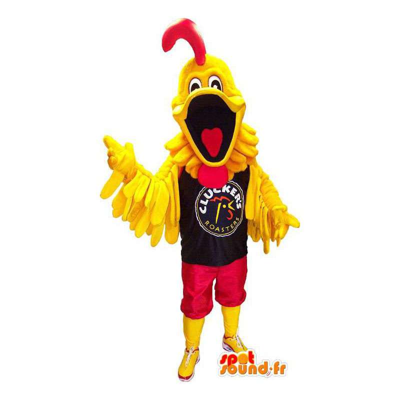 Kæmpe gul fuglemaskot. Gul hane kostume - Spotsound maskot