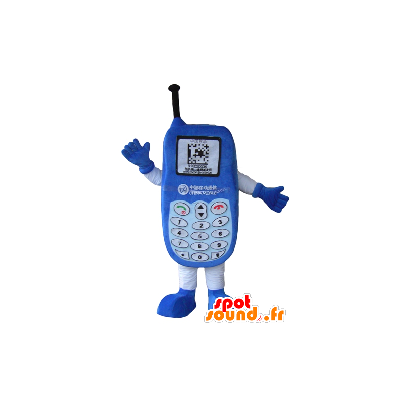 Blå mobiltelefonmaskot, med ett tangentbord - Spotsound maskot