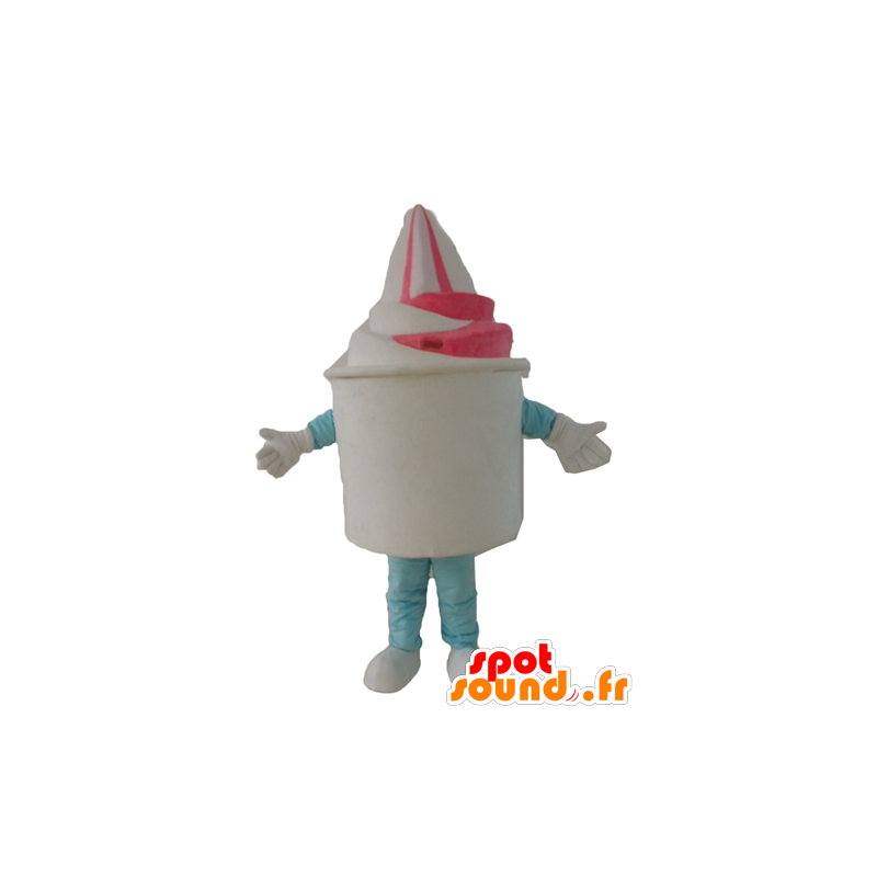 Ghiaccio pentola mascotte, bianco e gelato rosa - MASFR24449 - Mascotte di cibo
