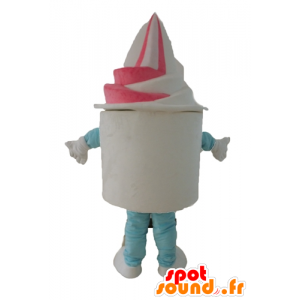 Iskrem maskot, hvit og rosa iskrem - MASFR24449 - mat maskot