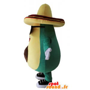 Mascotte d'avocat géant, vert et jaune, avec un sombrero - MASFR24452 - Mascotte de légumes