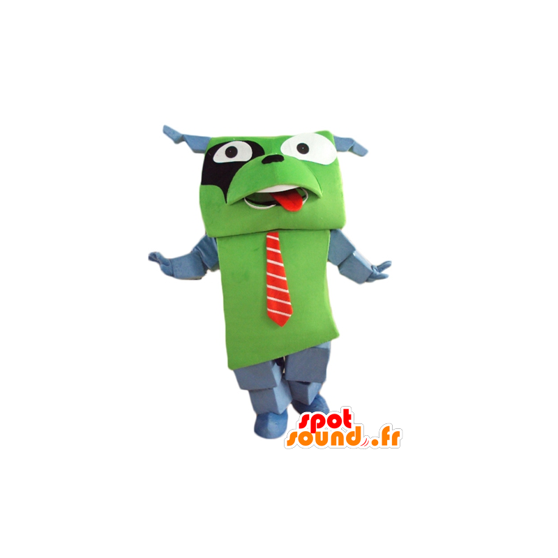 Green and gray dog ​​mascot, giant and funny, with a tie - MASFR24458 - Dog mascots