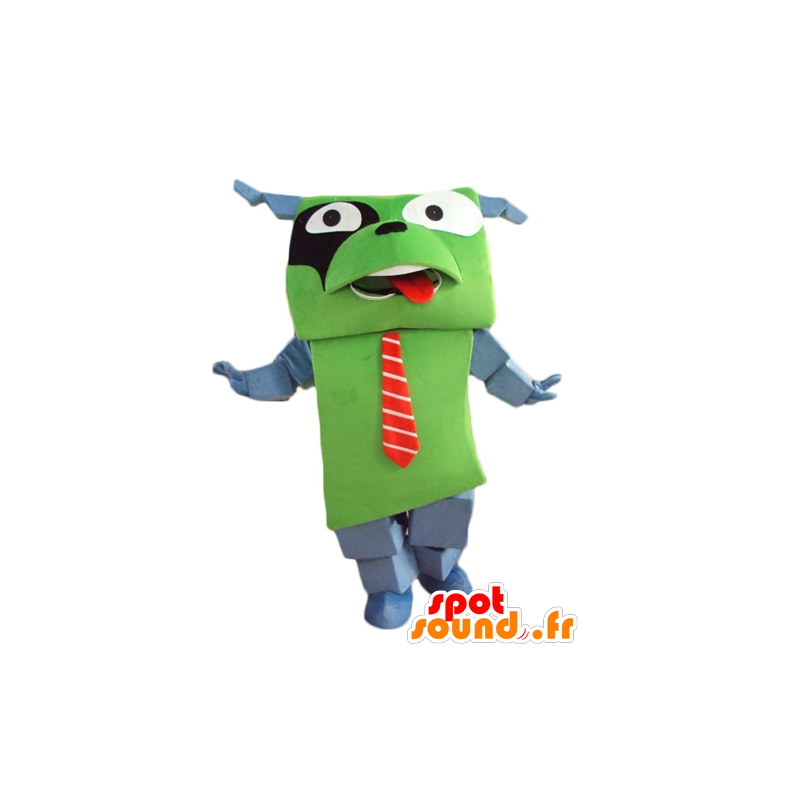 緑と灰色の犬のマスコット、巨大で面白い、ネクタイ付き-MASFR24458-犬のマスコット