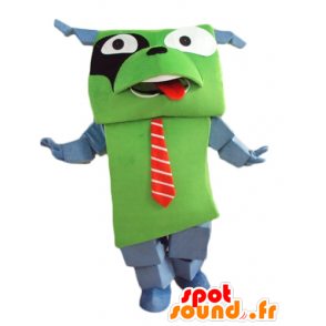 Green and gray dog ​​mascot, giant and funny, with a tie - MASFR24458 - Dog mascots