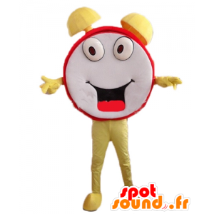 Mascotte de réveil rouge, jaune et blanc, rigolo et souriant - MASFR24467 - Mascottes d'objets