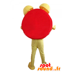 Mascotte de réveil rouge, jaune et blanc, rigolo et souriant - MASFR24467 - Mascottes d'objets