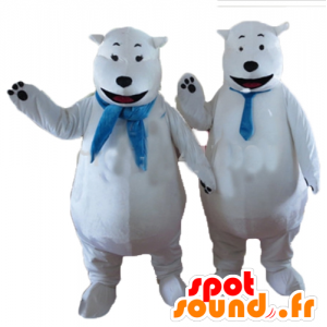 2 polar bear with a blue scarf mascots - MASFR24469 - Bear mascot