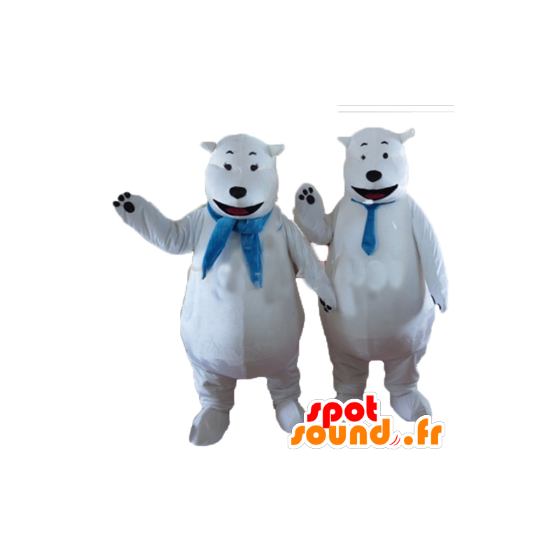 2 Eisbären mit einem blauen Schal Maskottchen - MASFR24469 - Bär Maskottchen