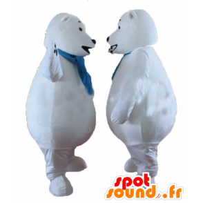 2 mascotes urso polar com um lenço azul - MASFR24469 - mascote do urso