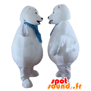 2 polar bear with a blue scarf mascots - MASFR24469 - Bear mascot