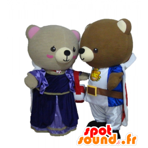 2 Bären Maskottchen als Prinzessin und Ritter gekleidet - MASFR24470 - Bär Maskottchen