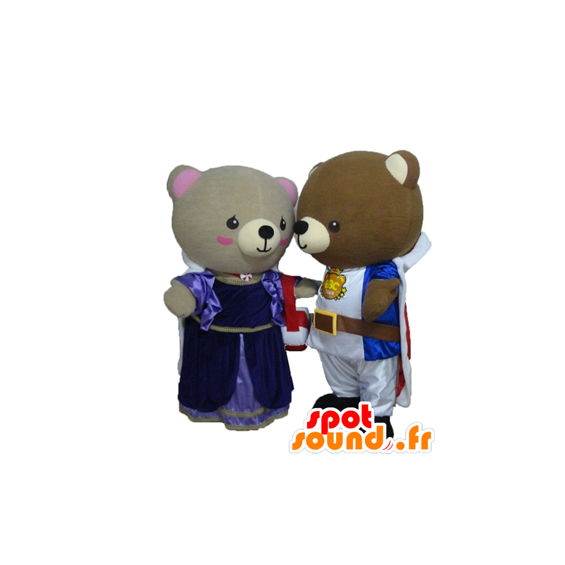 2 mascotte dell'orso vestite da principessa e cavaliere - MASFR24470 - Mascotte orso