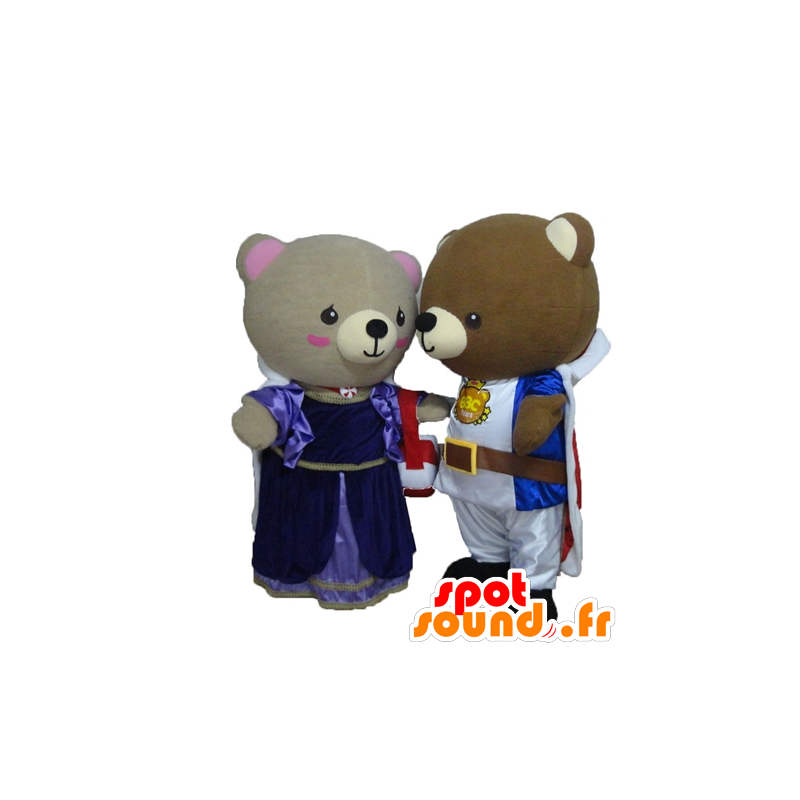 2 mascottes d'ours habillés en princesse et en chevalier - MASFR24470 - Mascotte d'ours